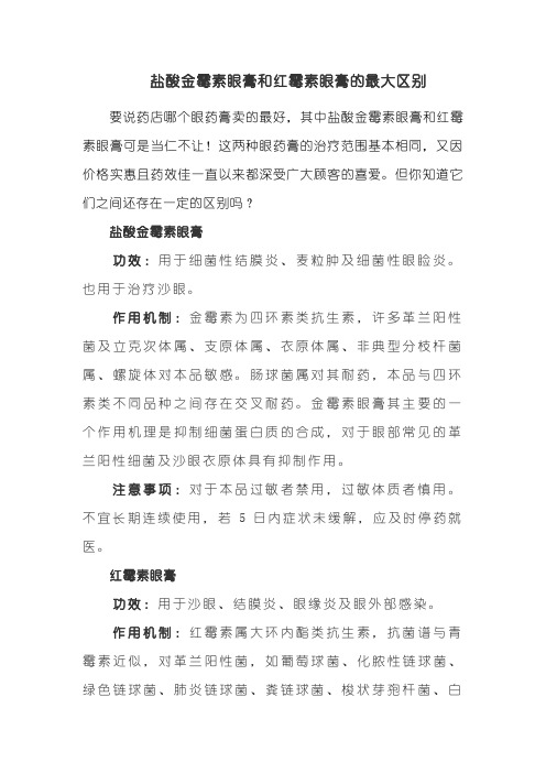 盐酸金霉素眼膏和红霉素眼膏的最大区别
