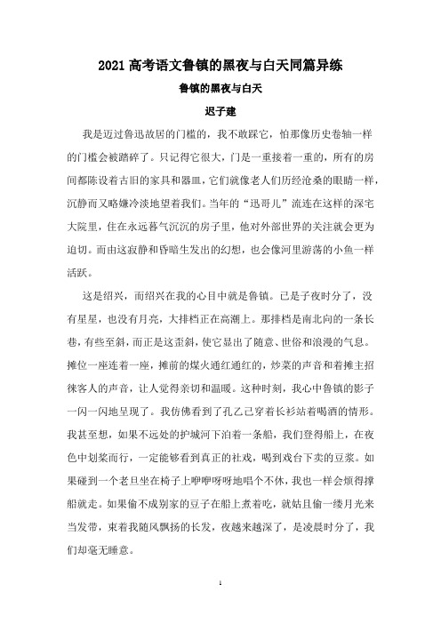 2021高考语文鲁镇的黑夜与白天同篇异练