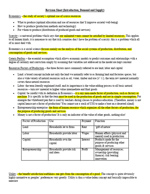 Revision Sheet