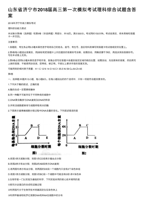 山东省济宁市2018届高三第一次模拟考试理科综合试题含答案