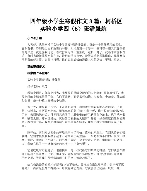 四年级小学生寒假作文3篇：柯桥区实验小学四(5)班潘晟航