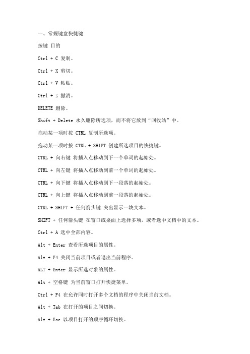 常规键盘快捷键