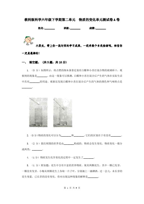 教科版科学六年级下学期第二单元  物质的变化单元测试卷A卷