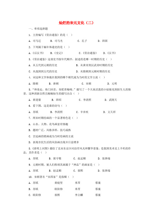 七年级历史下册 《灿烂的宋元文化(二)》同步练习1 人教新课标版