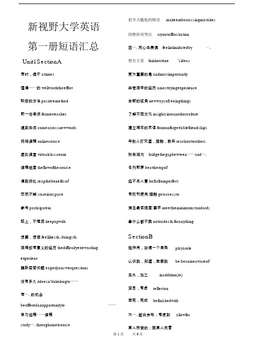 新视野大学英语第一册短语汇总(1)