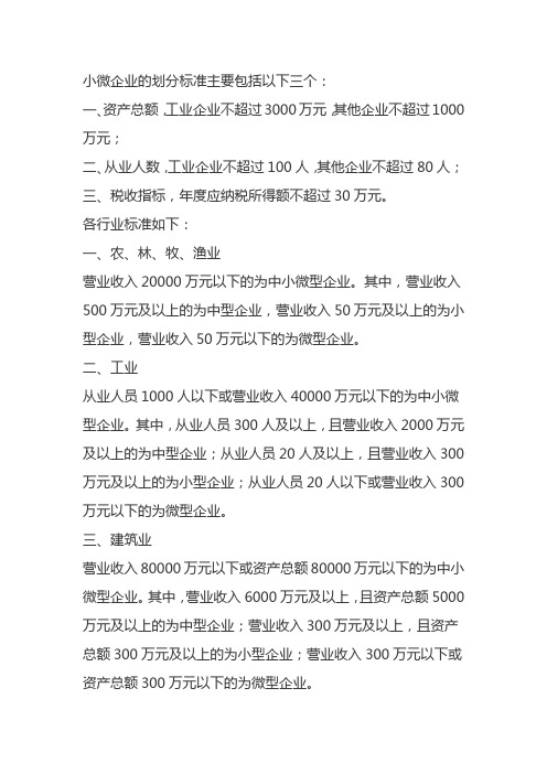 小微企业的划分标准主要包括以下三个