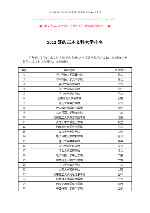 2019年201X好的三本文科大学排名-实用word文档 (3页)