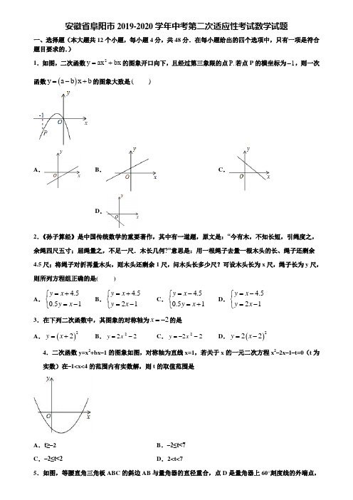 安徽省阜阳市2019-2020学年中考第二次适应性考试数学试题含解析