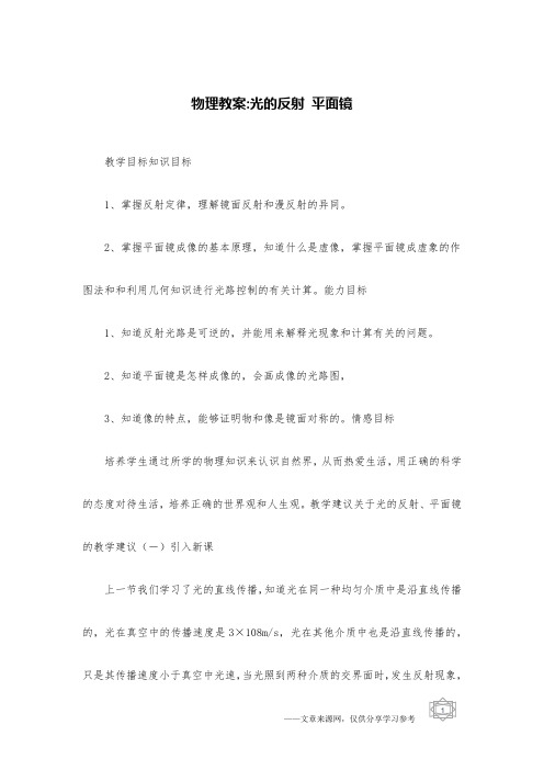 物理教案-光的反射 平面镜