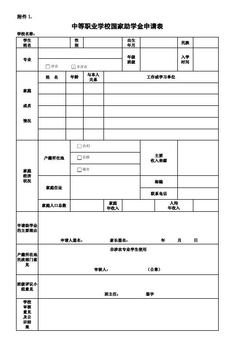 2014年新助学金申请表(白表)