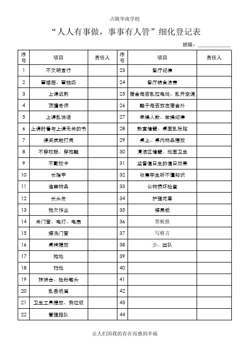 “人人有事做、事事有人管”活动表格