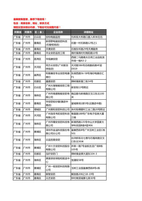新版广东省广州市安防企业公司商家户名录单联系方式地址大全387家
