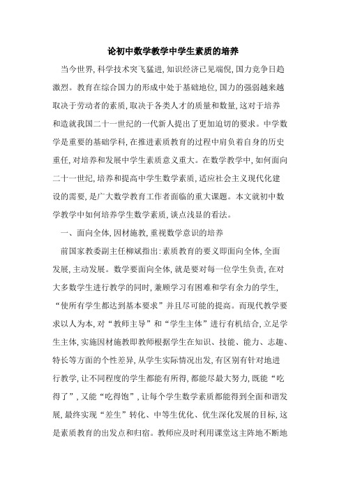论初中数学教学中学生素质培养