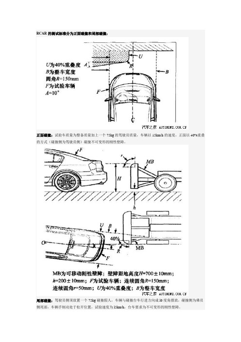 RCAR的测试标准分为正面碰撞和尾部碰撞