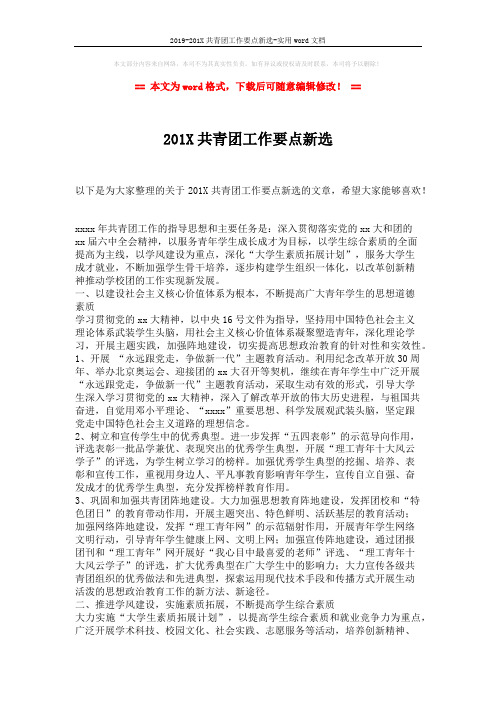 2019-201X共青团工作要点新选-实用word文档 (2页)