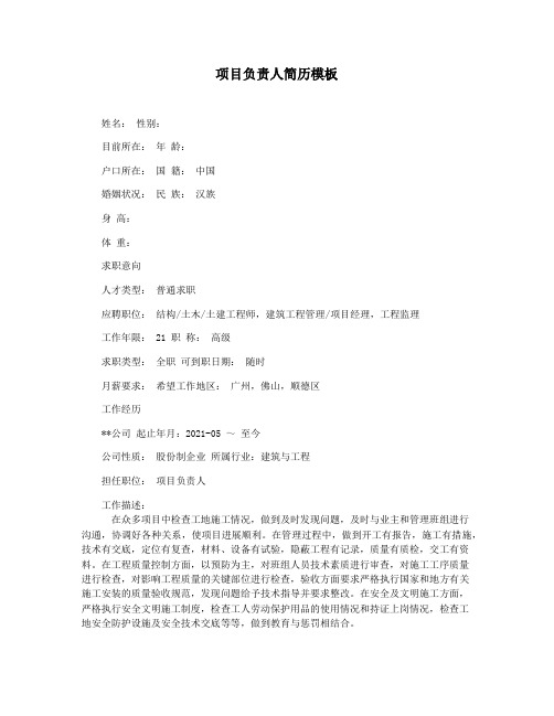 项目负责人简历模板