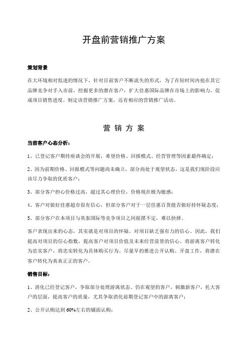 开盘前营销推广执行方案
