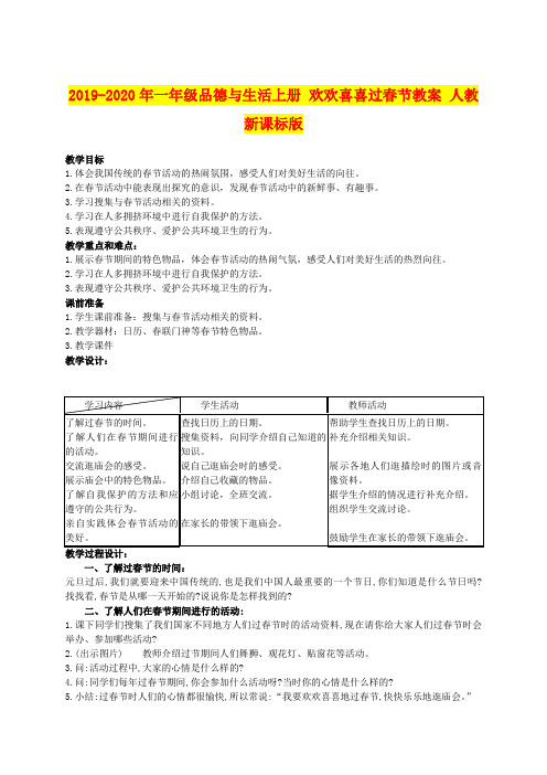 2019-2020年一年级品德与生活上册 欢欢喜喜过春节教案 人教新课标版