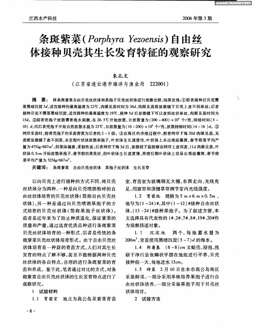 条斑紫菜(Porphyra Yezoensis)自由丝体接种贝壳其生长发育特征的观察研究