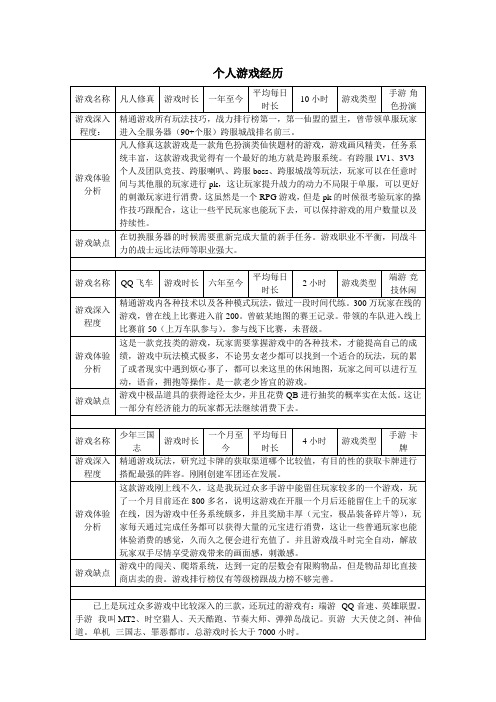 个人游戏经历