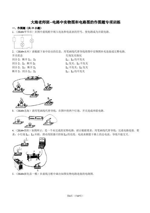 电路中实物图和电路图的作图题专项训练