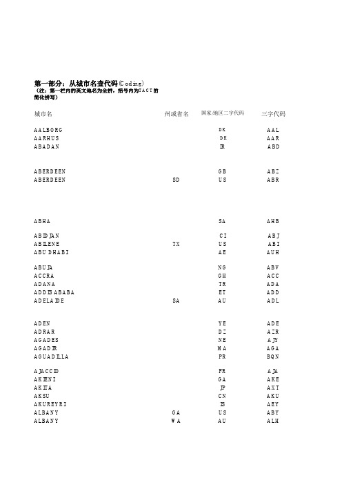 各国机场三字代码