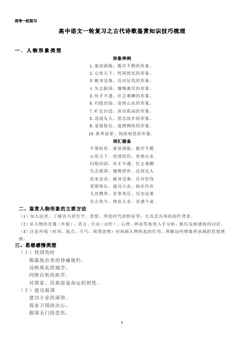 高中语文一轮复习之古代诗歌鉴赏知识技巧梳理