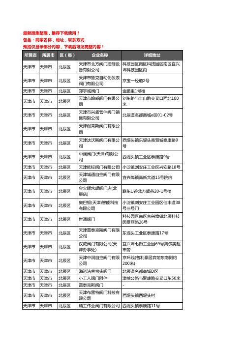 新版天津市天津市北辰区阀门企业公司商家户名录单联系方式地址大全31家