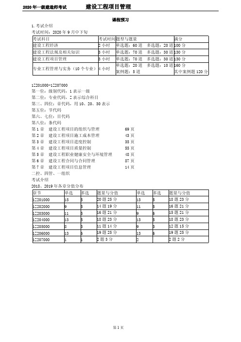 一建【管理】精讲讲义：课程预习练习题含有答案0101