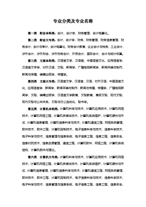 专业分类及专业名称