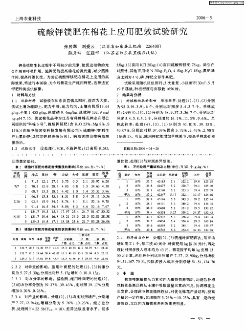 硫酸钾镁肥在棉花上应用肥效试验研究