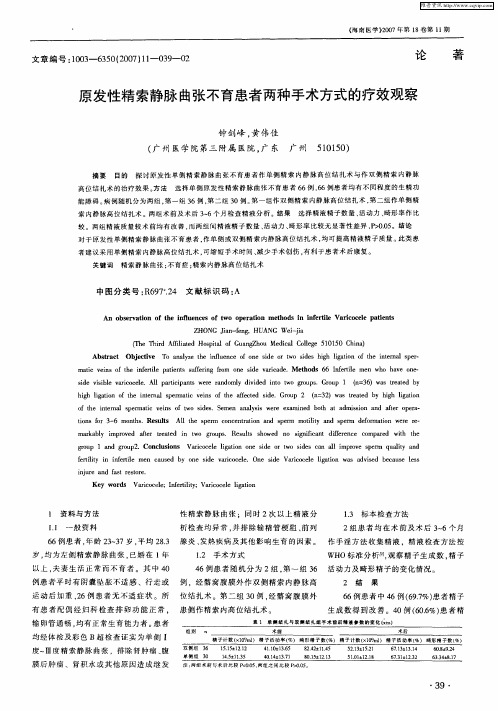 原发性精索静脉曲张不育患者两种手术方式的疗效观察