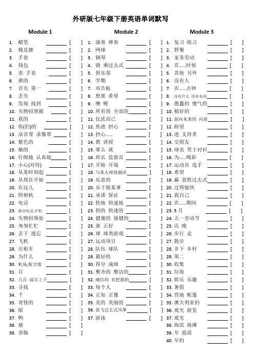 七年级下册英语单词表