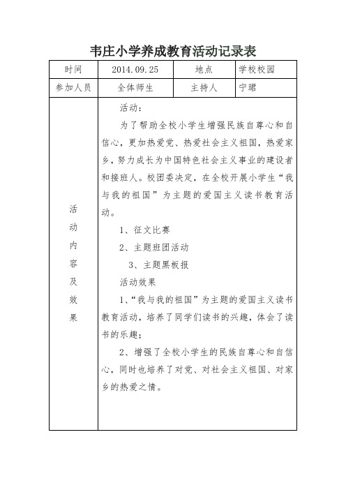 韦庄小学养成教育活动记录表