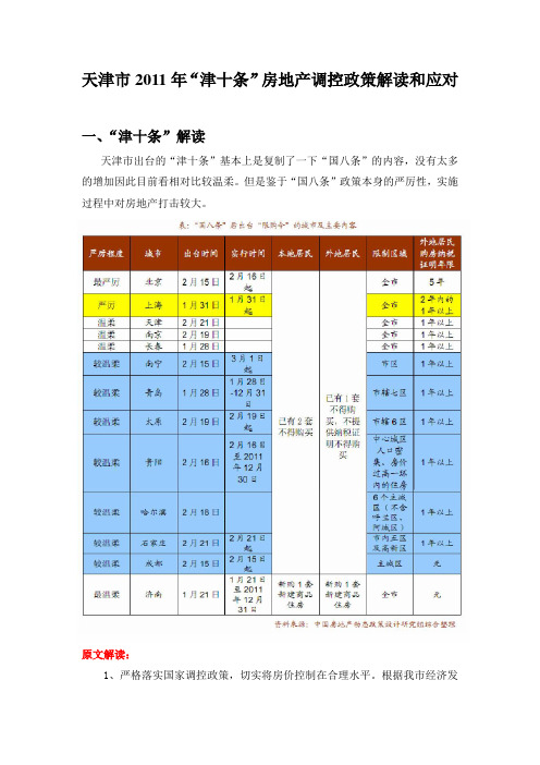 天津市2011年“津十条”房地产调控政策解读和应对