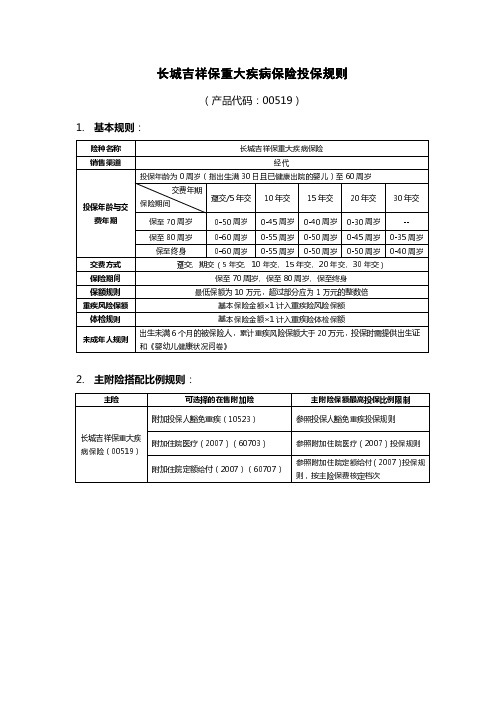 长城吉祥保重大疾病保险投保规则