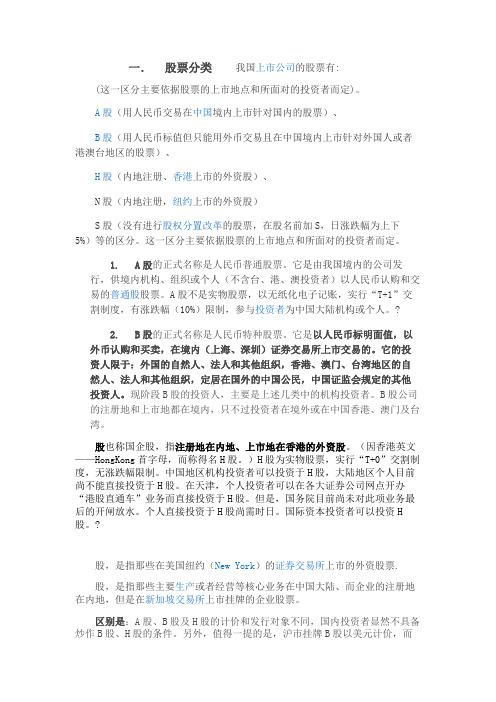股票分类及代码