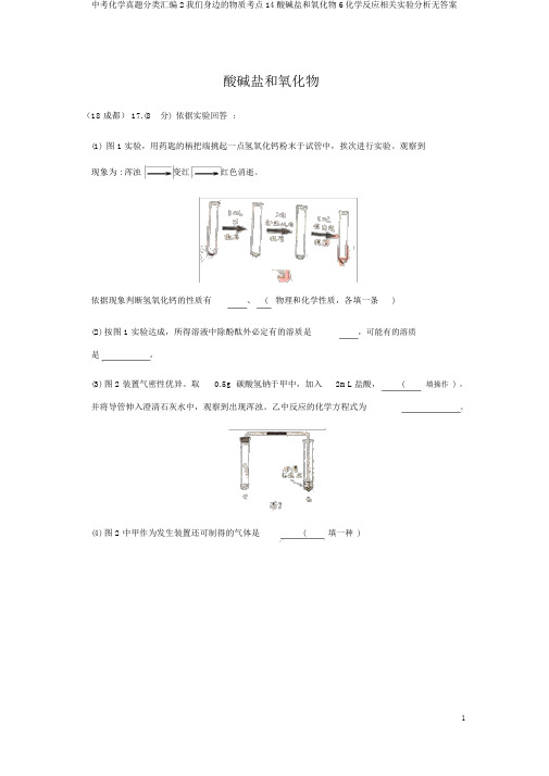 中考化学真题分类汇编2我们身边的物质考点14酸碱盐和氧化物6化学反应相关实验分析无答案