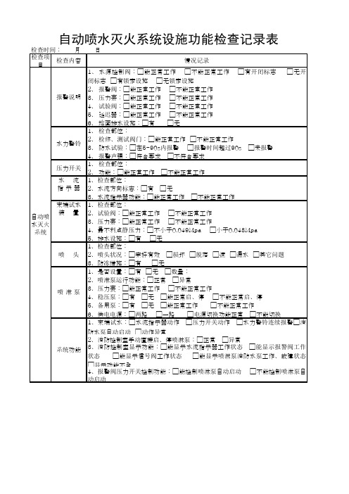 自动喷水灭火系统日常检查记录