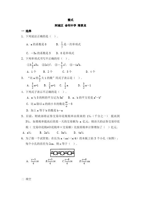 初中数学 七年级数学上册 2.1.1《整式》习题精选  省赛一等奖