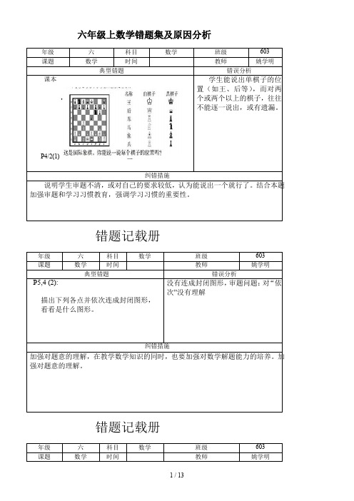 六年级上数学错题集及原因分析