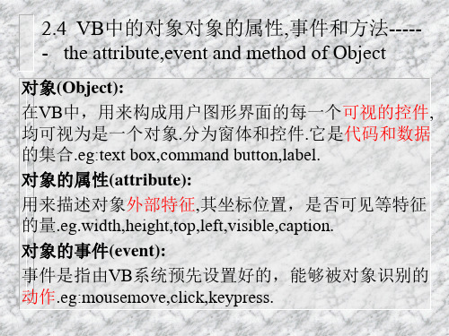24 vb 中的对象对象的属性事件和方法the