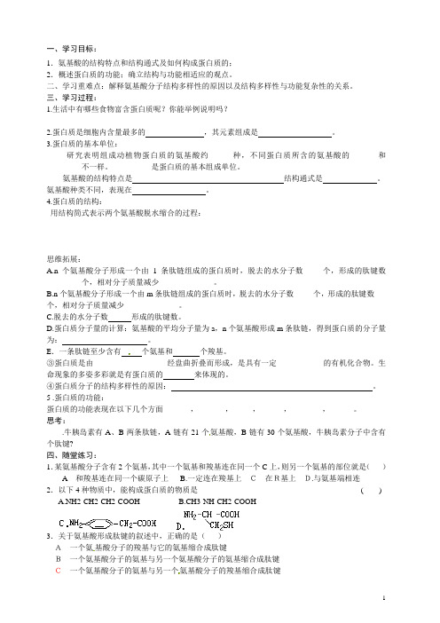 江苏省海头高级中学高中生物 2.2.2蛋白质的结构和功能导学案 苏教版必修1