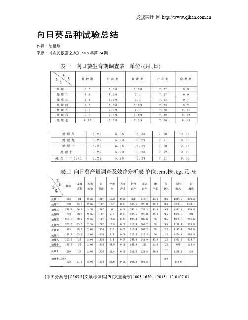 向日葵品种试验总结