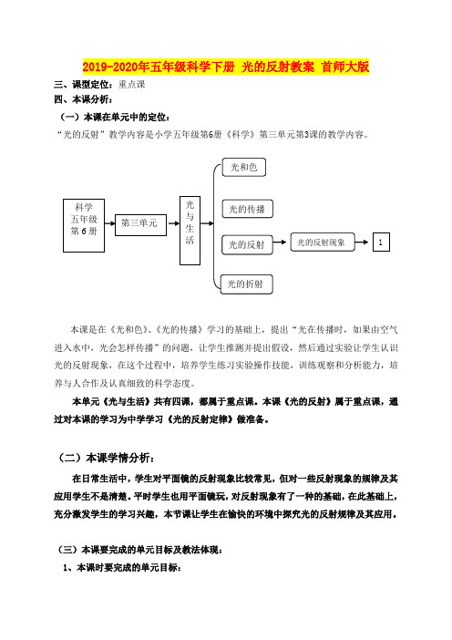 2019-2020年五年级科学下册 光的反射教案 首师大版