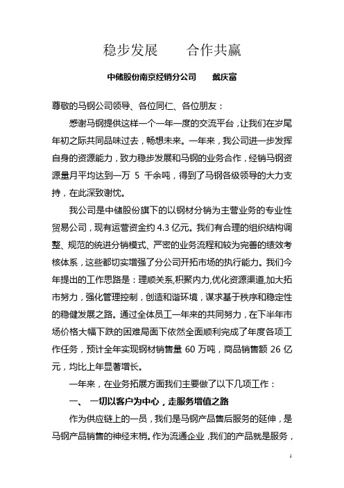 2008年度马钢会议发言稿