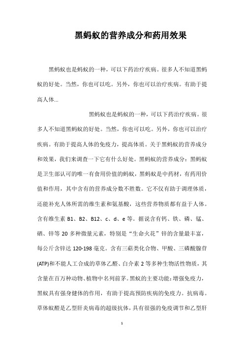 黑蚂蚁的营养成分和药用效果