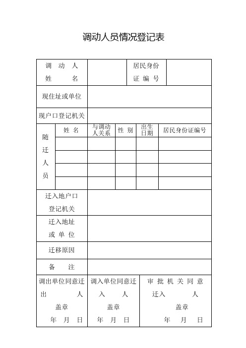 调动人员情况登记表