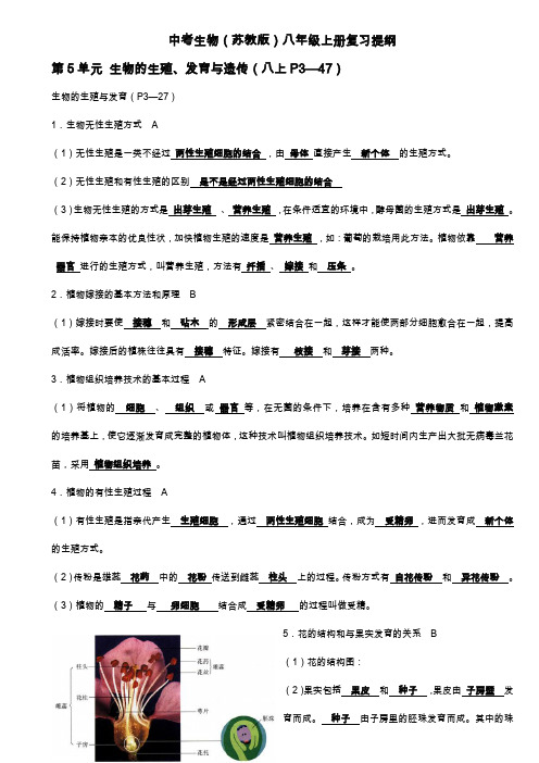中考生物(苏教版)八年级上册复习提纲