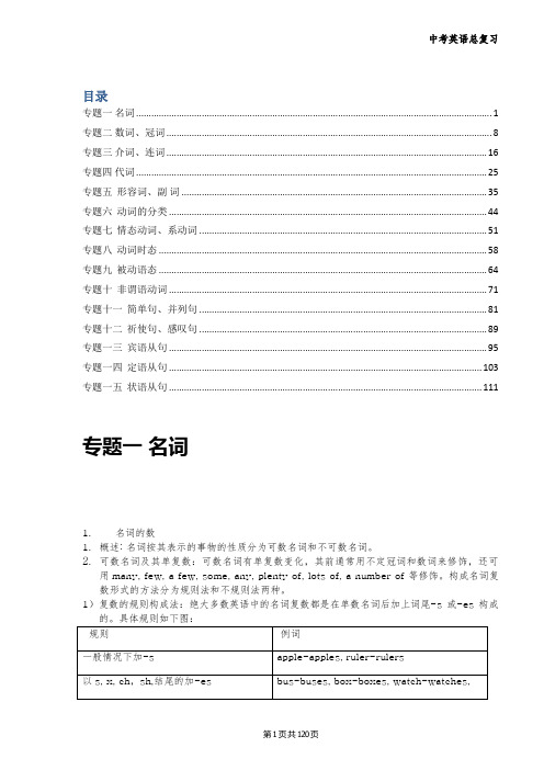 初中英语语法讲解-15个专题汇总(习题和答案)word版